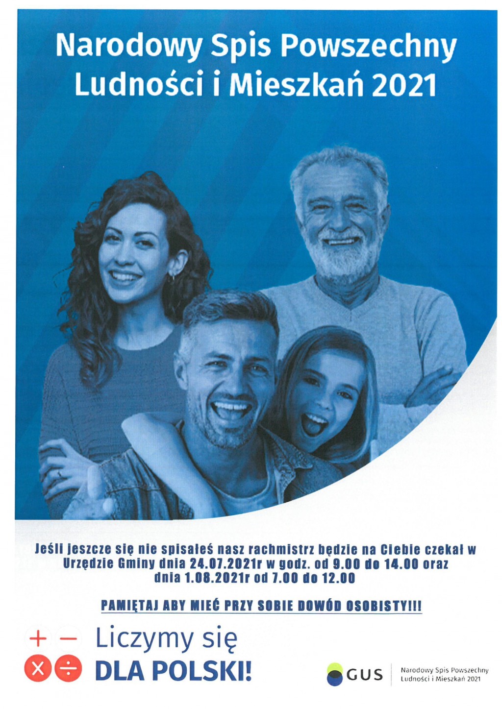 Rachmistrz spisowy czeka na Ciebie w Urzędzie Gminy Rytro w dniu 24.07.2021 r., oraz 01.08.2021 r.